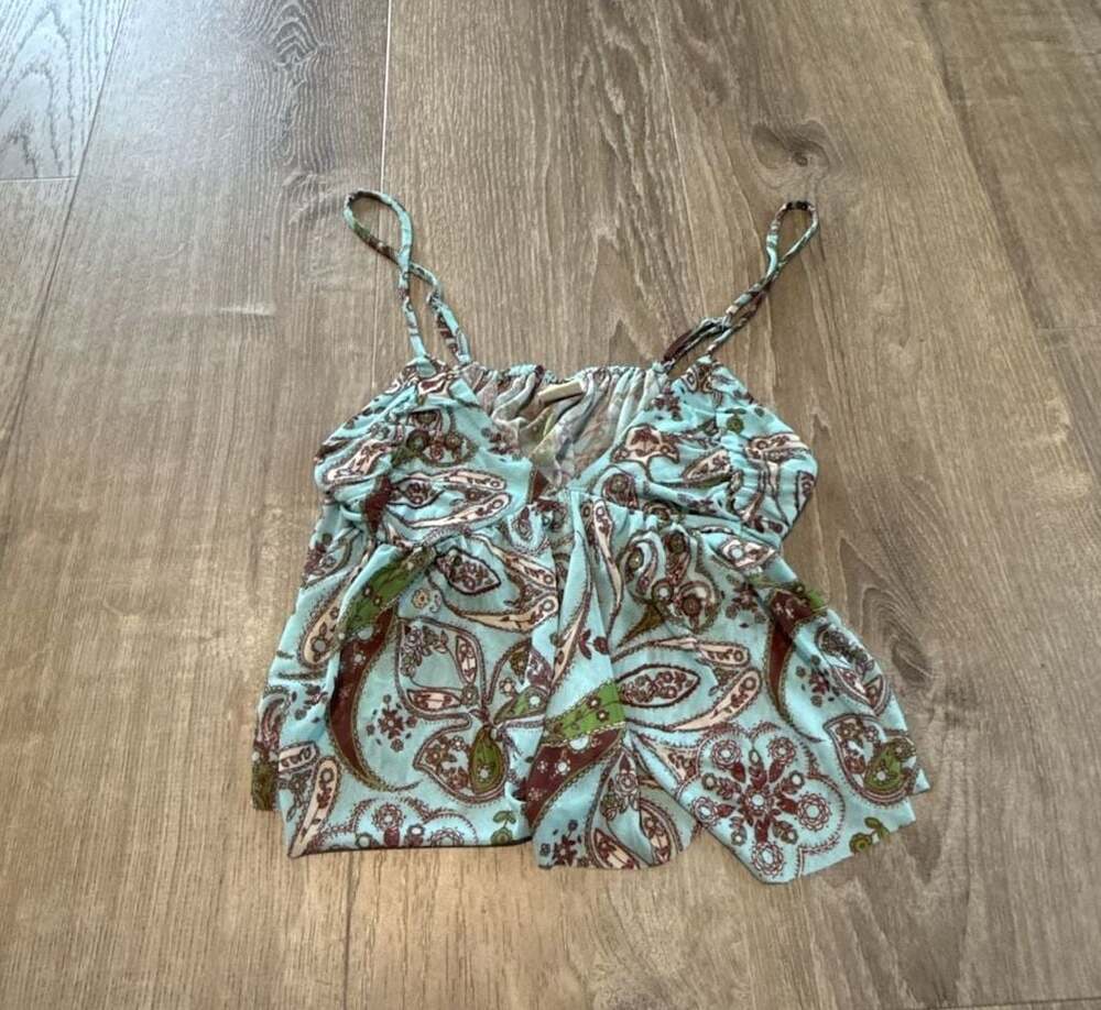 Urban Outfitters Blue and Brown Paisley Print Ruffle Cami Tank Top